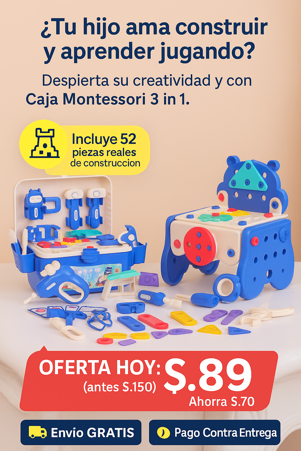 CAJA DE HERRAMIENTAS INGENIERO MONTESIORI 3 EN 1